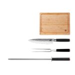 KOTAI BBQ Set Deluxe – De Ultieme Messen- en Keukenaccessoireset – Met Gyuto (koksmes) + vleesvork + aanzetstaal + bamboe snijplank