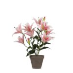 Tijgerlelie Kunstplant in Bloempot Stan – H47 x Ø45 cm – Roze