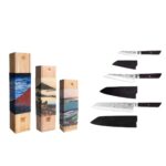 Kotai Bunka Essential Set: 3 messen (Bunka Schilmesje 90 mm + Bunka Petty 135 mm + Kiritsuke 210 mm) – elk mes wordt geleverd met een bamboedoos en een magnetische Saya