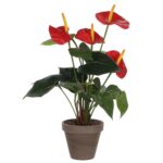 Anthurium Kunstplant in Bloempot Stan – H38 x Ø30 cm – Rood