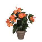 Hibiscus Kunstplant in Bloempot Stan – H40 x Ø30 cm – Oranje