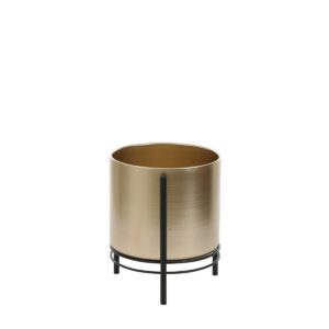 Sverre Bloempot op Standaard - H29 x Ø25 cm - Goud, Zwart