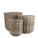 Marcia Plantenmand Buiten – Set van 3 – H40 x Ø43 cm – Rotan – Grijs