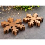 Houten figuren sneeuwvlok set van 2 decoratieve figuren 18x18cm Kerstdecoratie