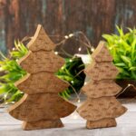 Decoratieve boomfigurenset van 2 houten figuren H23/20cm houten boom Kerstdecoratie mangohout