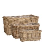 Marcia Plantenmand voor Buiten – Set van 3 – L40 x B23 x H20 cm – Rotan – Grijs