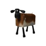 Schaap Shawn groot – 58x34x62 – Wit/bruin/Zwart – Teak/geitenleer