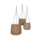 Avalon Hangpot – Set van 3 – H90 x Ø30 cm – Zeegras – Lichtbruin