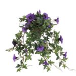 Petunia Kunst Hangplant in Bloempot Stan – L25 x B45 x H50 cm – Donkerpaars