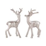 Deco figuren set van 2 herten tafeldecoratie dierenfiguur metaal kerstdecoratie zilver of goud aluminium