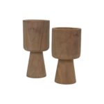 Ronde Kandelaar Set van 2 – ø8x8x15/ø8x8x17 – Naturel – Teak