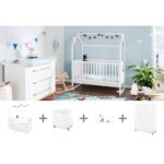 Pinolino Babykamer “Hilda en Pan” 4-delige Set – huisbed, brede commode, grote kledingkast en wandplank