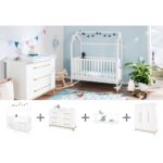 Pinolino Babykamer “Hilda & Riva” 4-delige Set – huisbed, extra brede commode, grote kledingkast, wandplank