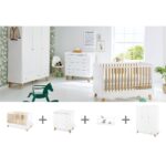 Pinolino Babykamer “Pan” 4-delige Set – met ledikant, een brede commode, een grote kledingkast en wandplank