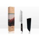 Mes – Bunka Santoku met bamboe Saya en bamboedoos – 170 mm lemmet