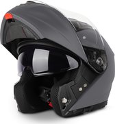 VINZ Valetta Systeemhelm met Zonnevizier - Helm voor Motor Scooter Brommer - Motorhelm Opklapbaar - Pinlock voorbereid vizier - Titanium