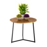 Salontafel ronde zijtafel vast hout Ø 56 cm woonkamer tafel la palma metalen frame zwart