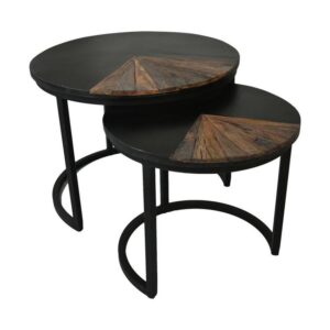 HSM Collection-Ronde Bijzettafel Ronin S/2-ø60x45/ø45x40-Naturel/Zwart-Teak/Metaal